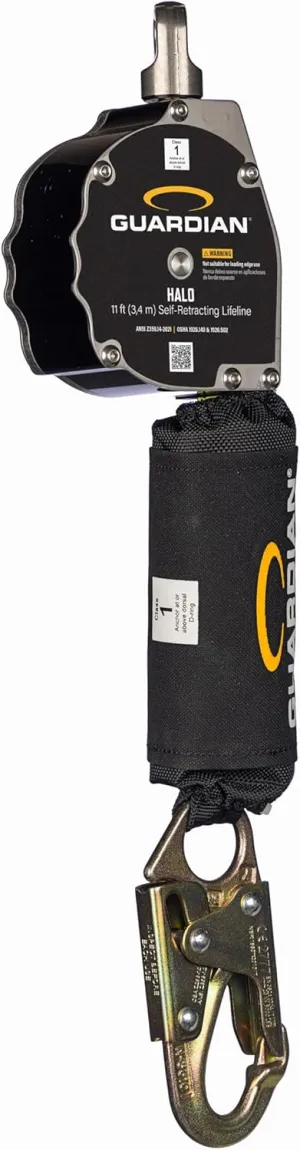 Guardian 10900 Halo Web Personal Self Retracting Lifeline (SRL) | 11 ft | Carabiner Included | Swivel Top | Steel Snap Hook | Class 1 | ANSI and OSHA Compliant