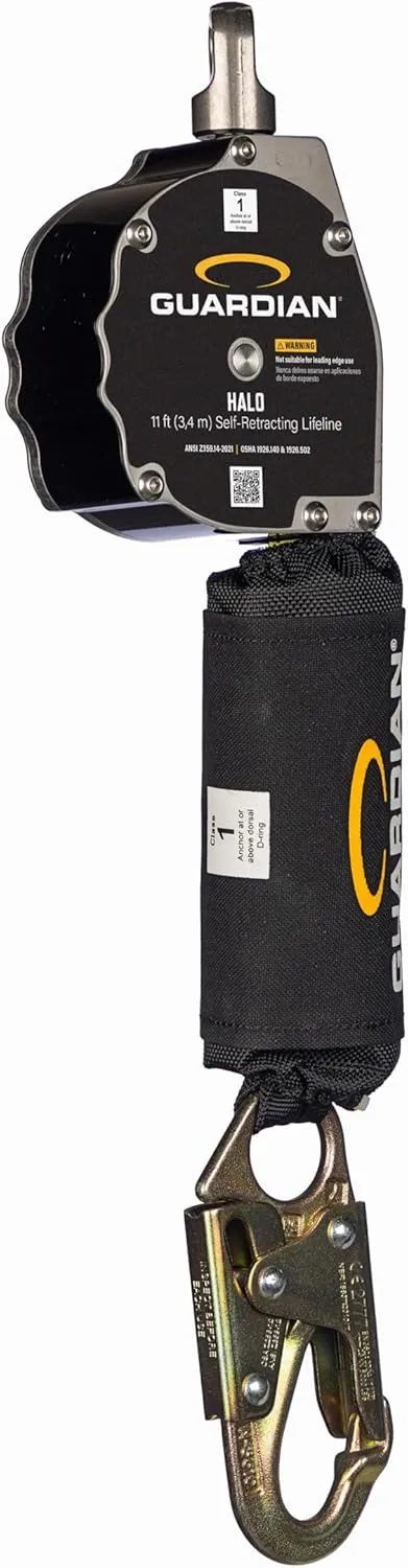 Guardian 10900 Halo Web Personal Self Retracting Lifeline (SRL) | 11 ft | Carabiner Included | Swivel Top | Steel Snap Hook | Class 1 | ANSI and OSHA Compliant