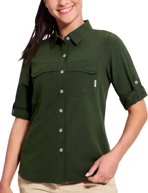 Haimont Women's Travel Hiking Fishing Button Down Shirt, UPF 50  UV Long Sleeve Sun Shirts for Outdoor Camping Sailing