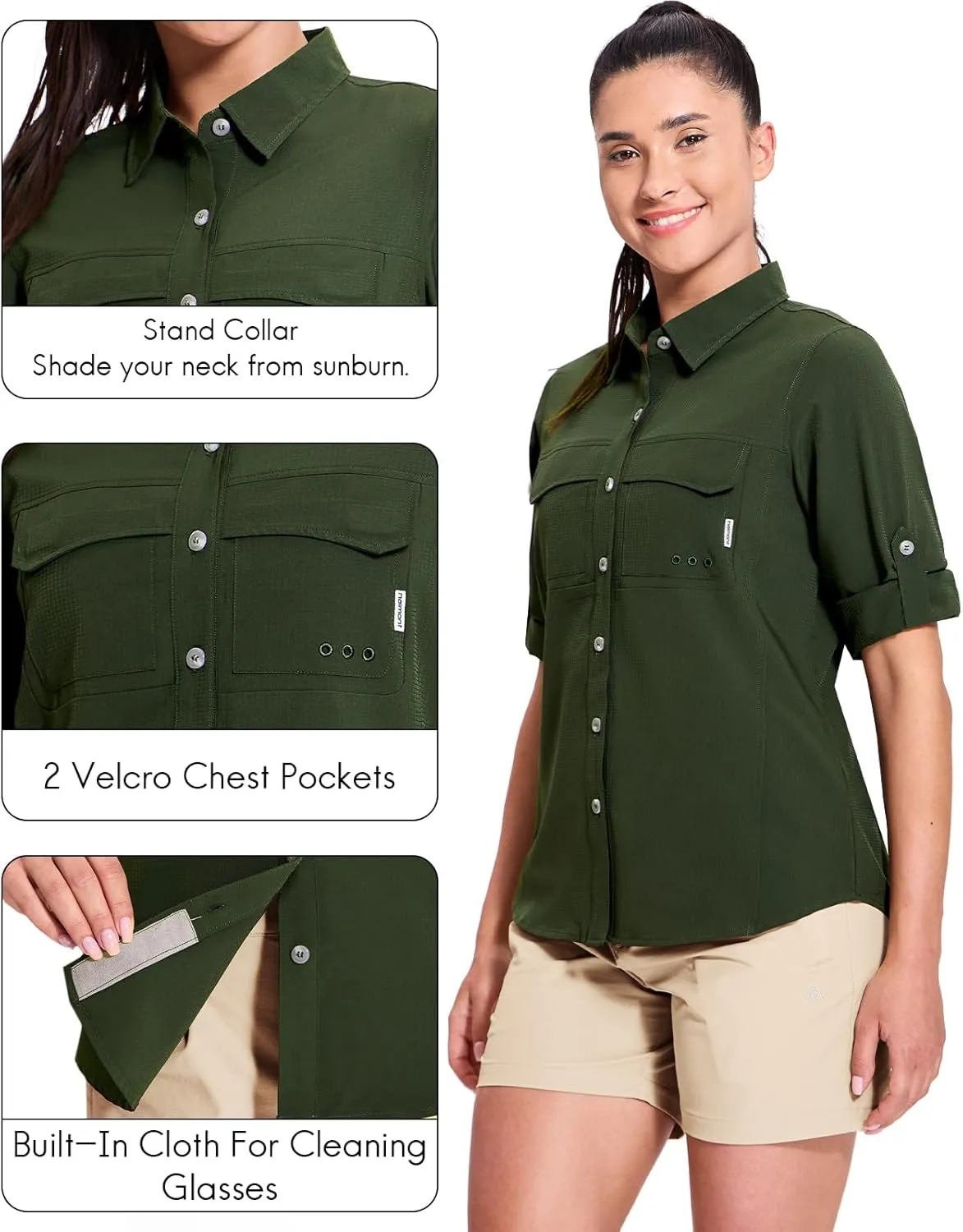 Haimont Women's Travel Hiking Fishing Button Down Shirt, UPF 50  UV Long Sleeve Sun Shirts for Outdoor Camping Sailing
