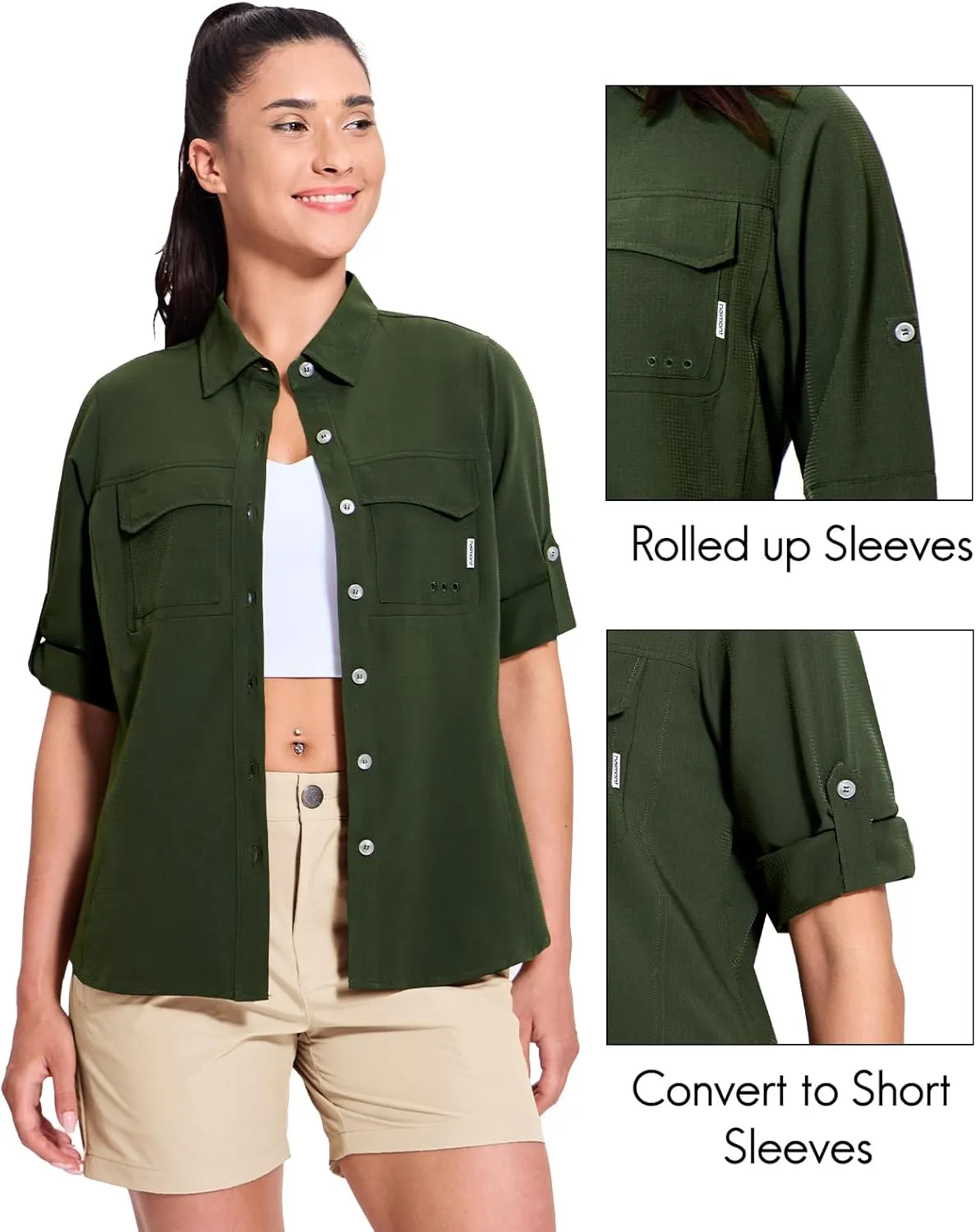 Haimont Women's Travel Hiking Fishing Button Down Shirt, UPF 50  UV Long Sleeve Sun Shirts for Outdoor Camping Sailing