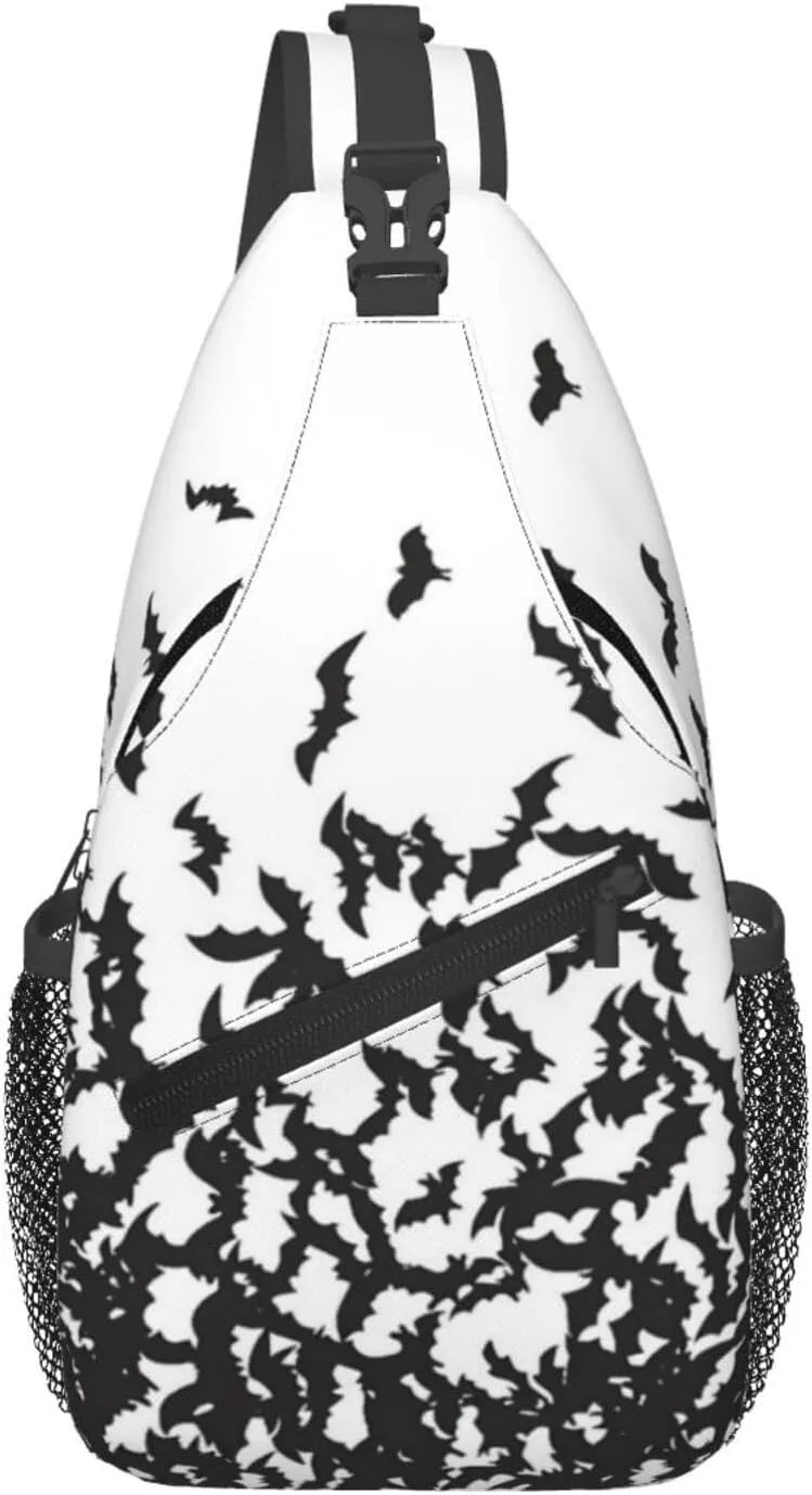 Halloween Bat Sling Bag,Horror Goth Gothic Crossbody Backpack Shoulder Chest Bag for Women Men Travel Hiking Daypack