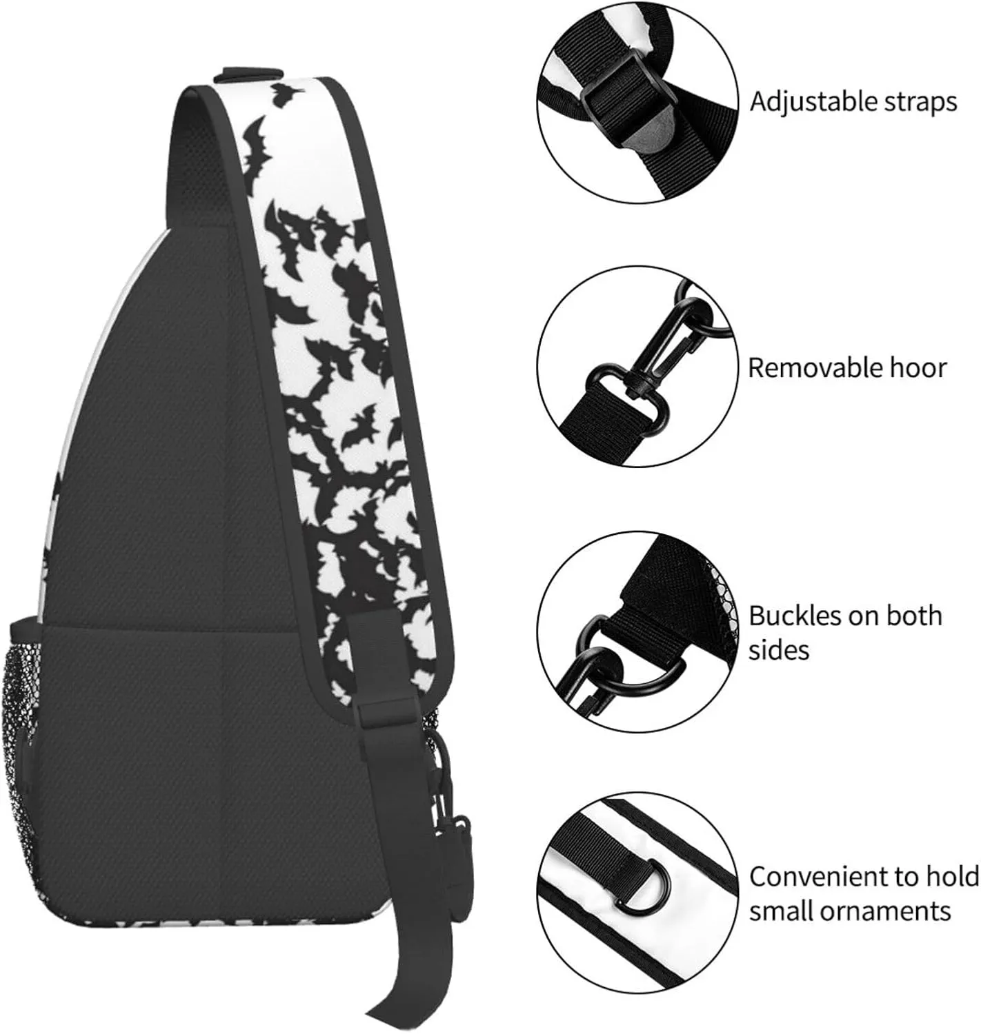 Halloween Bat Sling Bag,Horror Goth Gothic Crossbody Backpack Shoulder Chest Bag for Women Men Travel Hiking Daypack