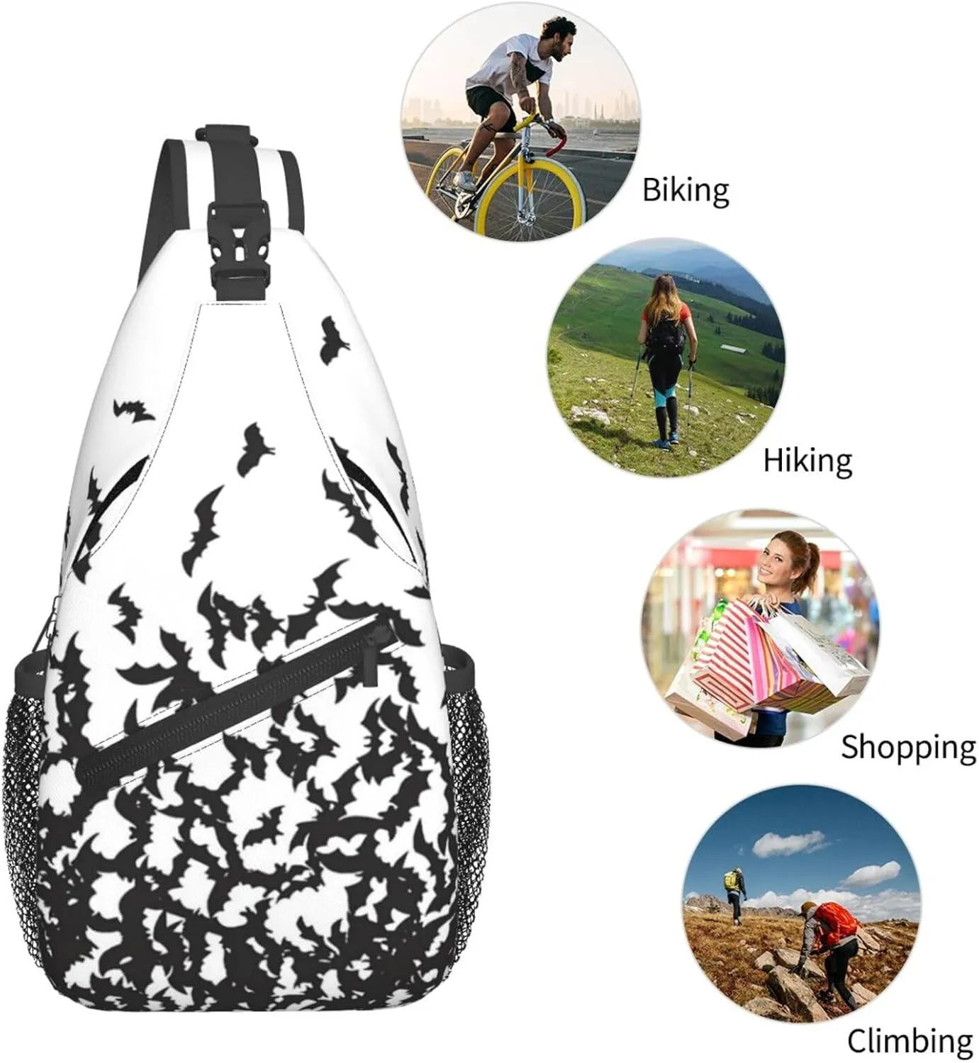 Halloween Bat Sling Bag,Horror Goth Gothic Crossbody Backpack Shoulder Chest Bag for Women Men Travel Hiking Daypack