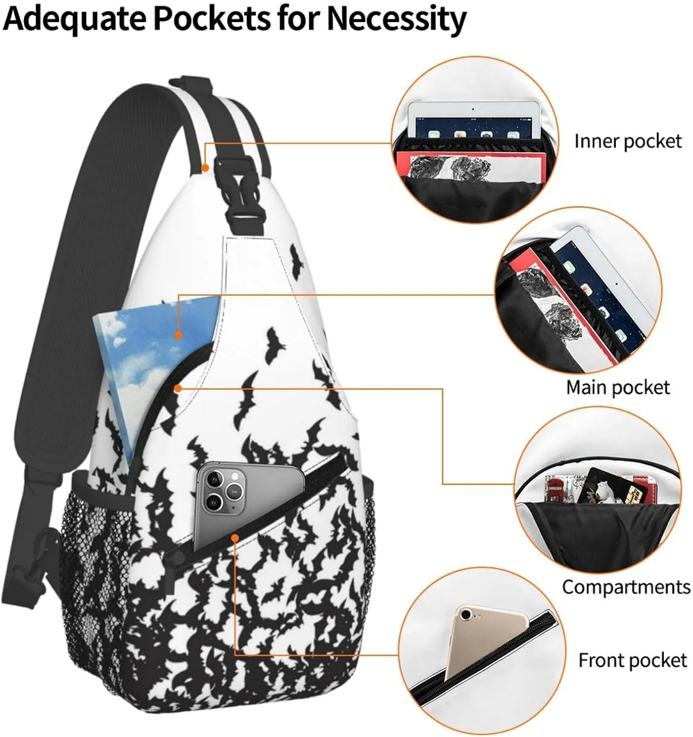 Halloween Bat Sling Bag,Horror Goth Gothic Crossbody Backpack Shoulder Chest Bag for Women Men Travel Hiking Daypack