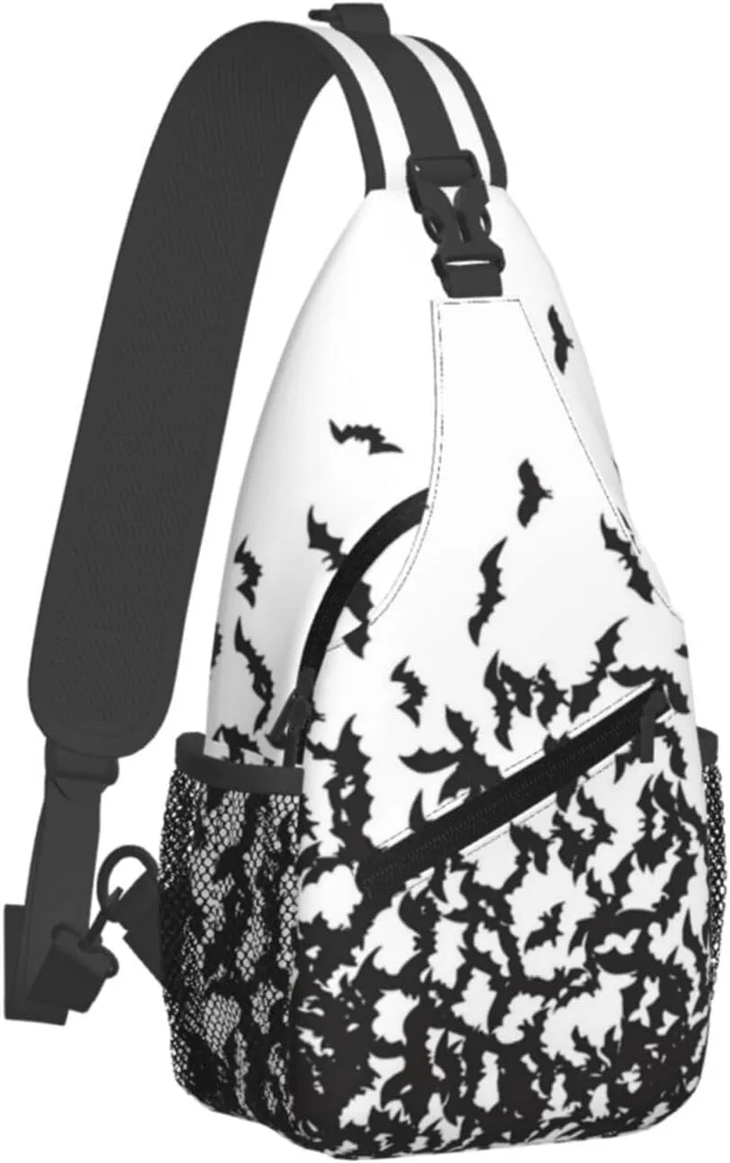 Halloween Bat Sling Bag,Horror Goth Gothic Crossbody Backpack Shoulder Chest Bag for Women Men Travel Hiking Daypack