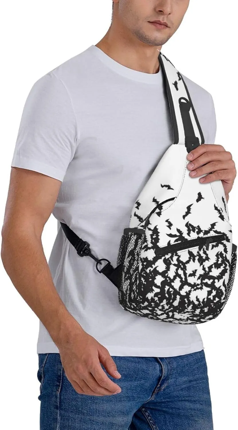Halloween Bat Sling Bag,Horror Goth Gothic Crossbody Backpack Shoulder Chest Bag for Women Men Travel Hiking Daypack