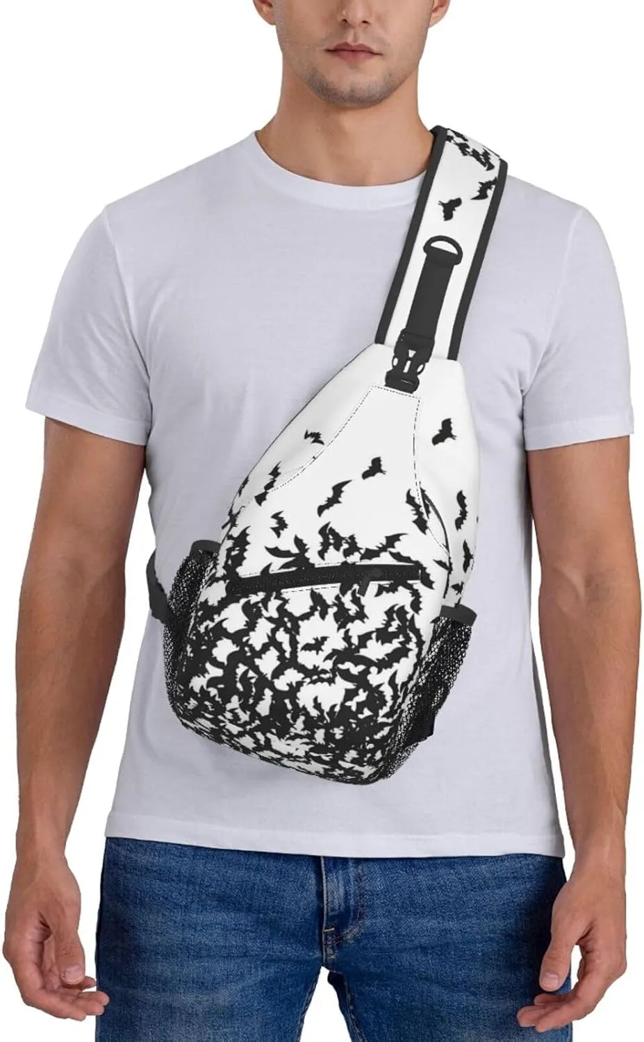 Halloween Bat Sling Bag,Horror Goth Gothic Crossbody Backpack Shoulder Chest Bag for Women Men Travel Hiking Daypack
