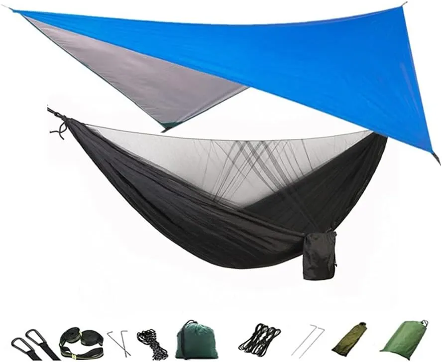 Hammock Camping Hammock with Mosquito Net and Rain Fly Tarp,Portable Parachute Tree Hammock Nylon Swing Hammocks Sun Shelter Rain Fly Swing