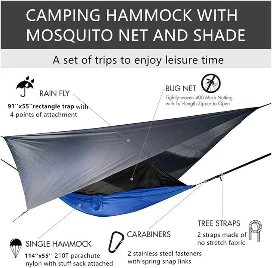 Hammock Camping Hammock with Mosquito Net and Rain Fly Tarp,Portable Parachute Tree Hammock Nylon Swing Hammocks Sun Shelter Rain Fly Swing