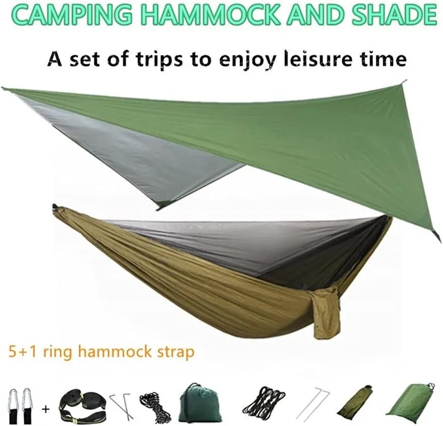 Hammock Camping Hammock with Mosquito Net and Rain Fly Tarp,Portable Parachute Tree Hammock Nylon Swing Hammocks Sun Shelter Rain Fly Swing