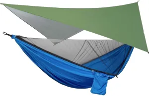 Hammock Camping Hammock with Rain Fly Tarp and Mosquito Net Tent Tree Straps Portable Single Double Nylon Parachute Hammock for Travel