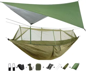 Hammock Lightweight Portable Camping Hammock and Tent Awning Rain Fly Tarp Waterproof Mosquito Net Hammock Canopy Nylon Hammocks (Color : Green and LightGreen) (Green and Green)