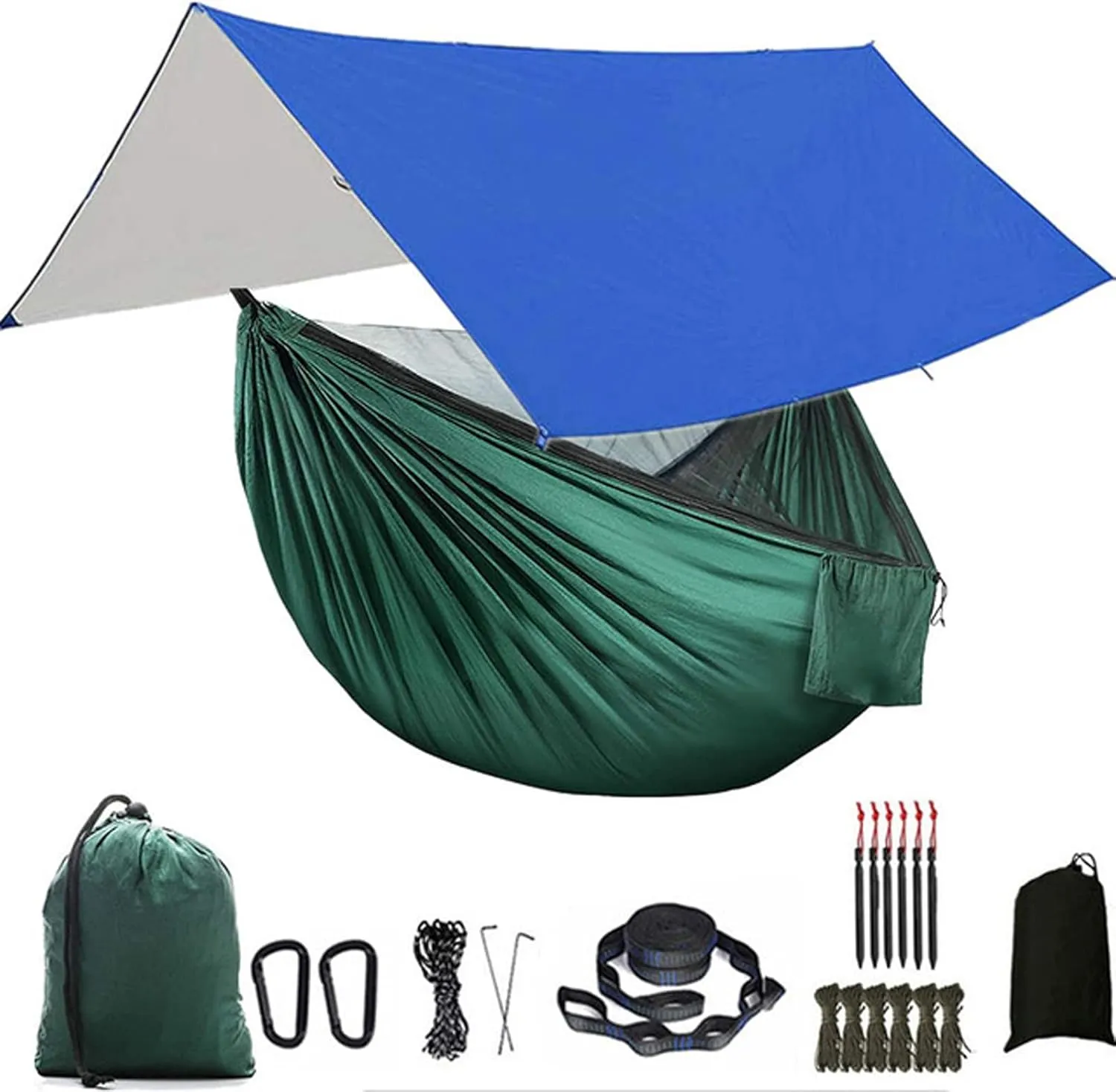 Hammocks Camping Hammock Portable Hammocks 1-2 People with Mosquito Net Nylon Hammock with 2 Carabiners for Outdoor Hiking Backpacking Outdoor Hammock