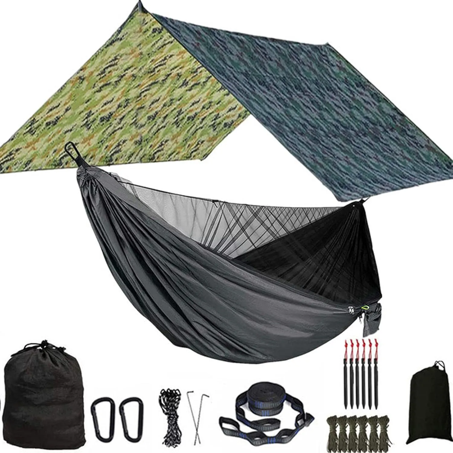 Hammocks Camping Hammock Portable Hammocks 1-2 People with Mosquito Net Nylon Hammock with 2 Carabiners for Outdoor Hiking Backpacking Outdoor Hammock