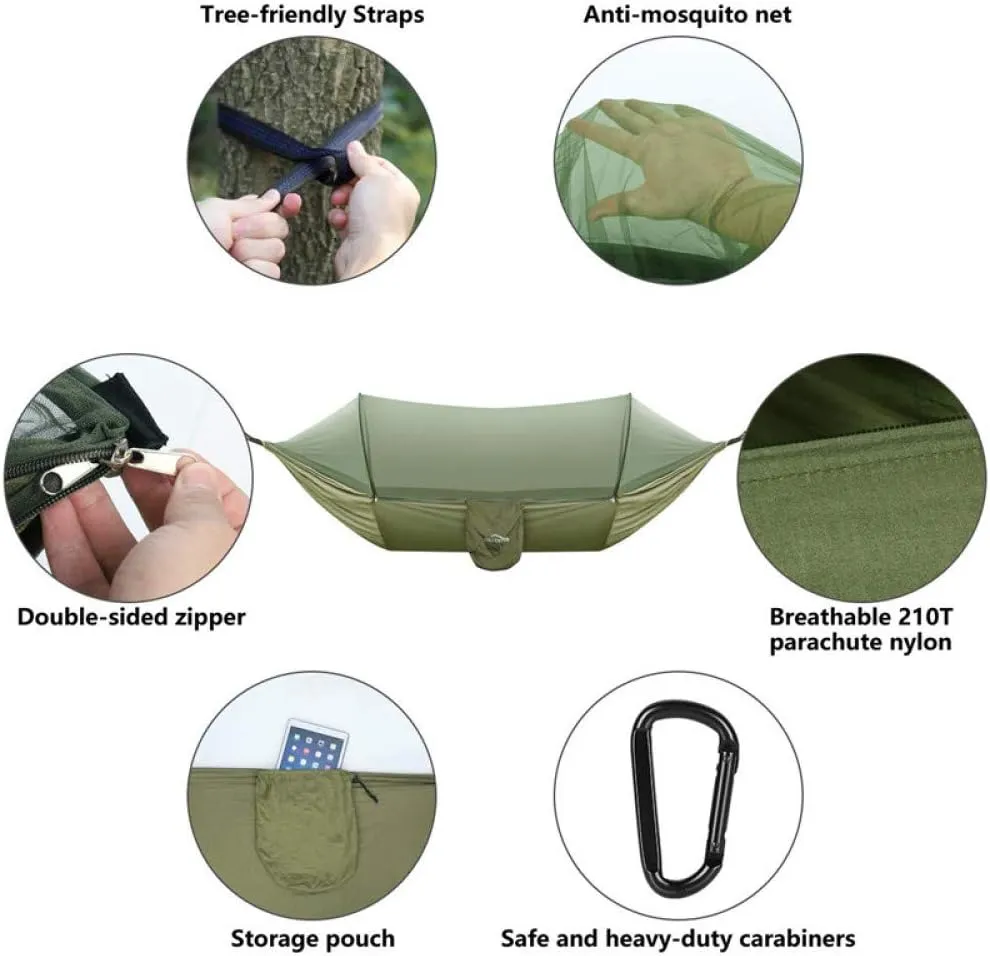 Hammocks Portable Outdoor Parachute Hammocks Camping Hammock with Mosquito Net Camping Stuff for Hiking Backpacking Tree Jungle Outdoor Hammock