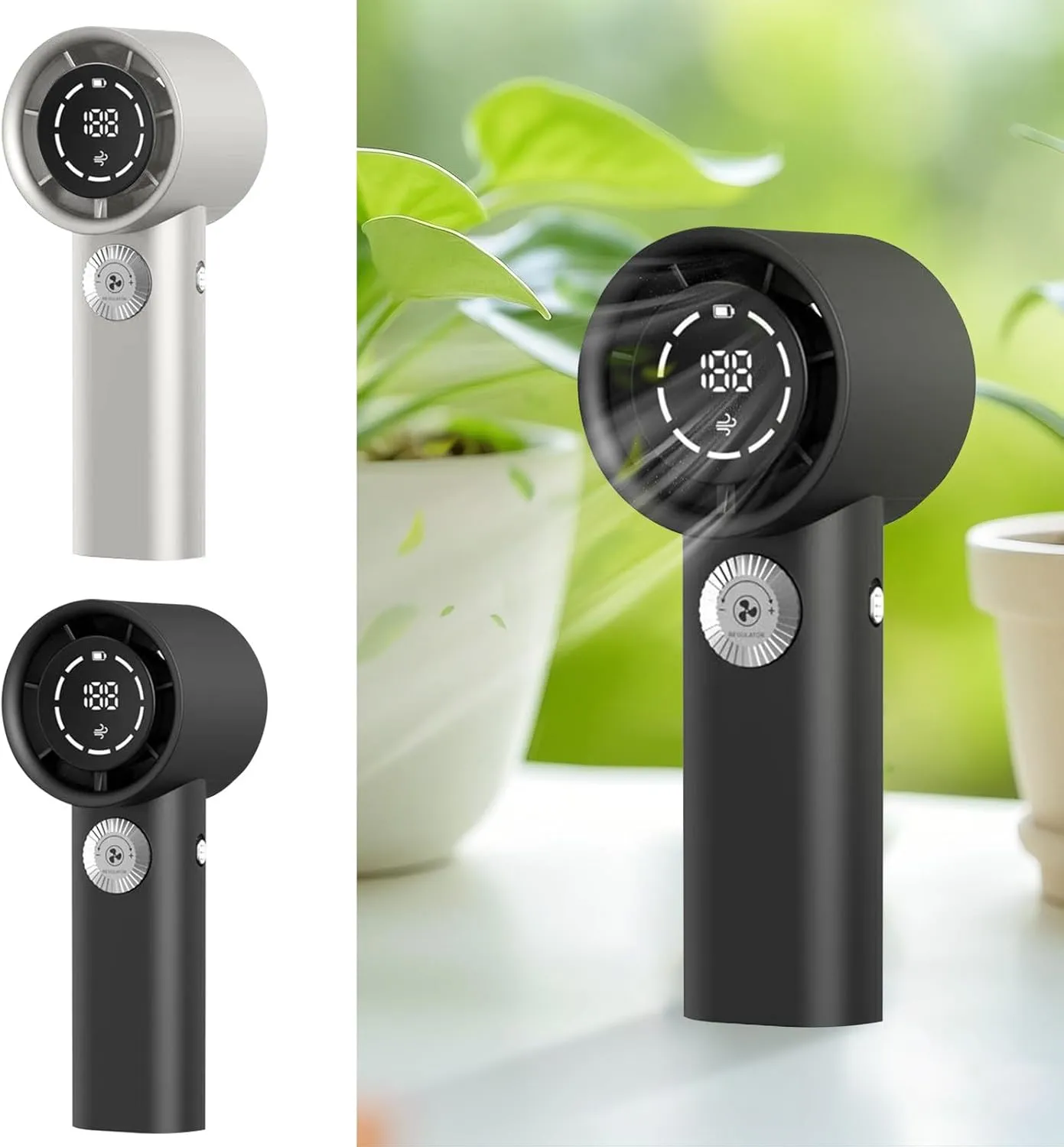 Handheld Electric Fan Portable Fan Hanging Neck Digital Display Turbine Folding High-speed Semiconductor Rechargeable Mini Fan for Travel Outdoor, Gifts for Women Men (White)