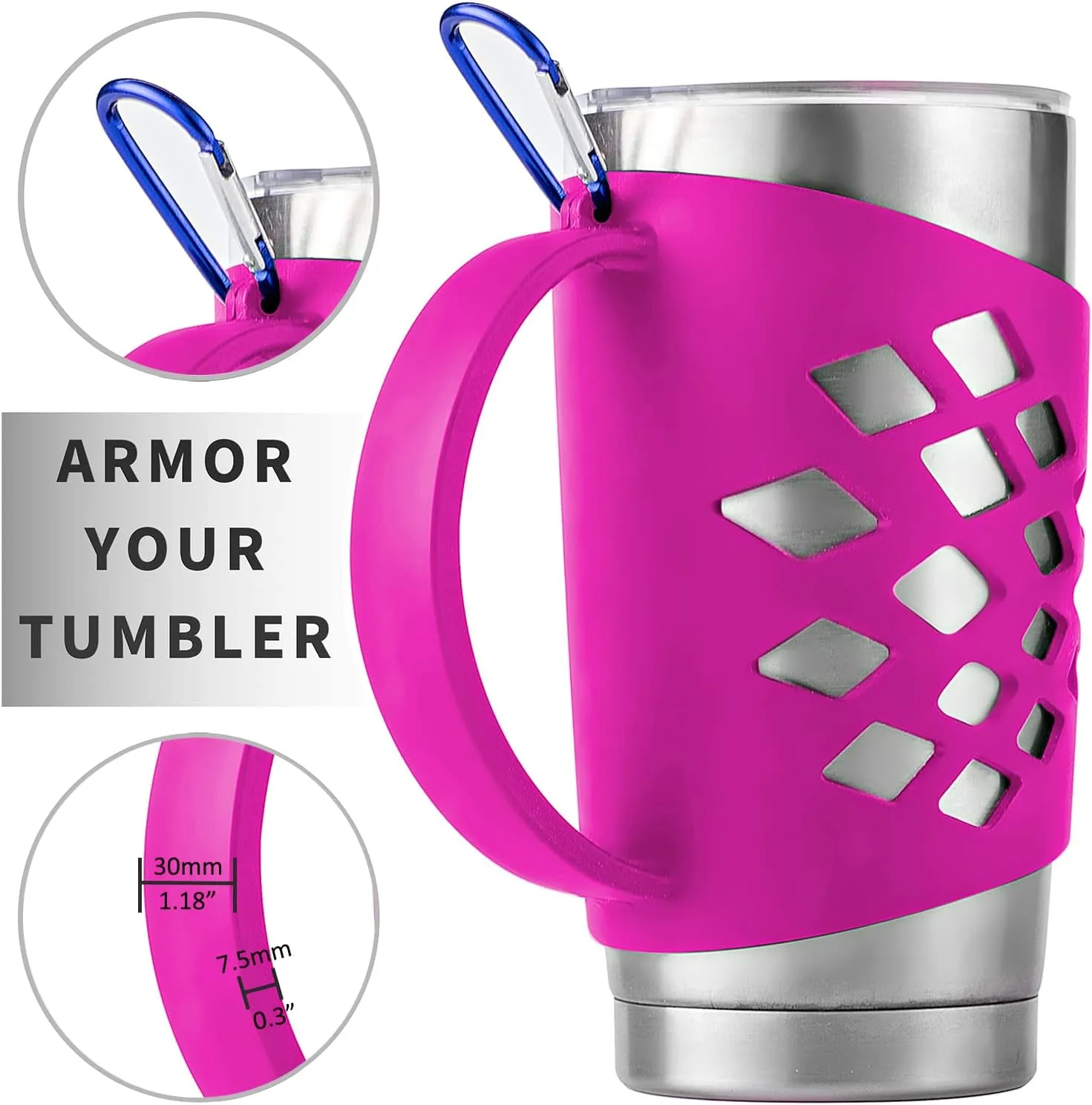Handler for 20 oz Tumbler, Anti Slip Silicone Tumbler Grip Protective Sleeve Cover With Handle for Yeti Rambler Travel Mug Cup (20oz Pink)