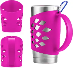 Handler for 20 oz Tumbler, Anti Slip Silicone Tumbler Grip Protective Sleeve Cover With Handle for Yeti Rambler Travel Mug Cup (20oz Pink)
