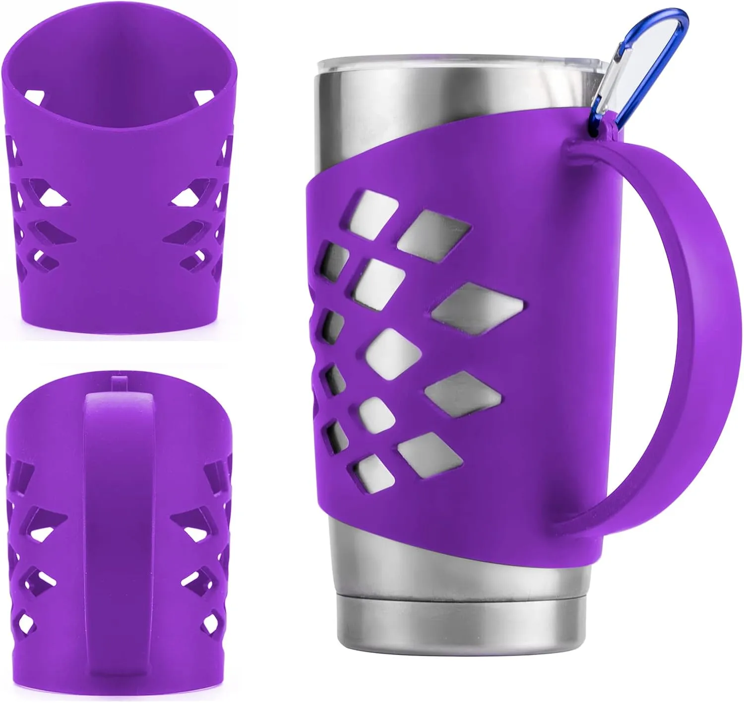 Handler for 20 oz Tumbler, Anti Slip Silicone Tumbler Grip Protective Sleeve Cover With Handle for Yeti Rambler Travel Mug Cup (20oz Purple)