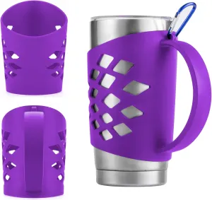 Handler for 20 oz Tumbler, Anti Slip Silicone Tumbler Grip Protective Sleeve Cover With Handle for Yeti Rambler Travel Mug Cup (20oz Purple)
