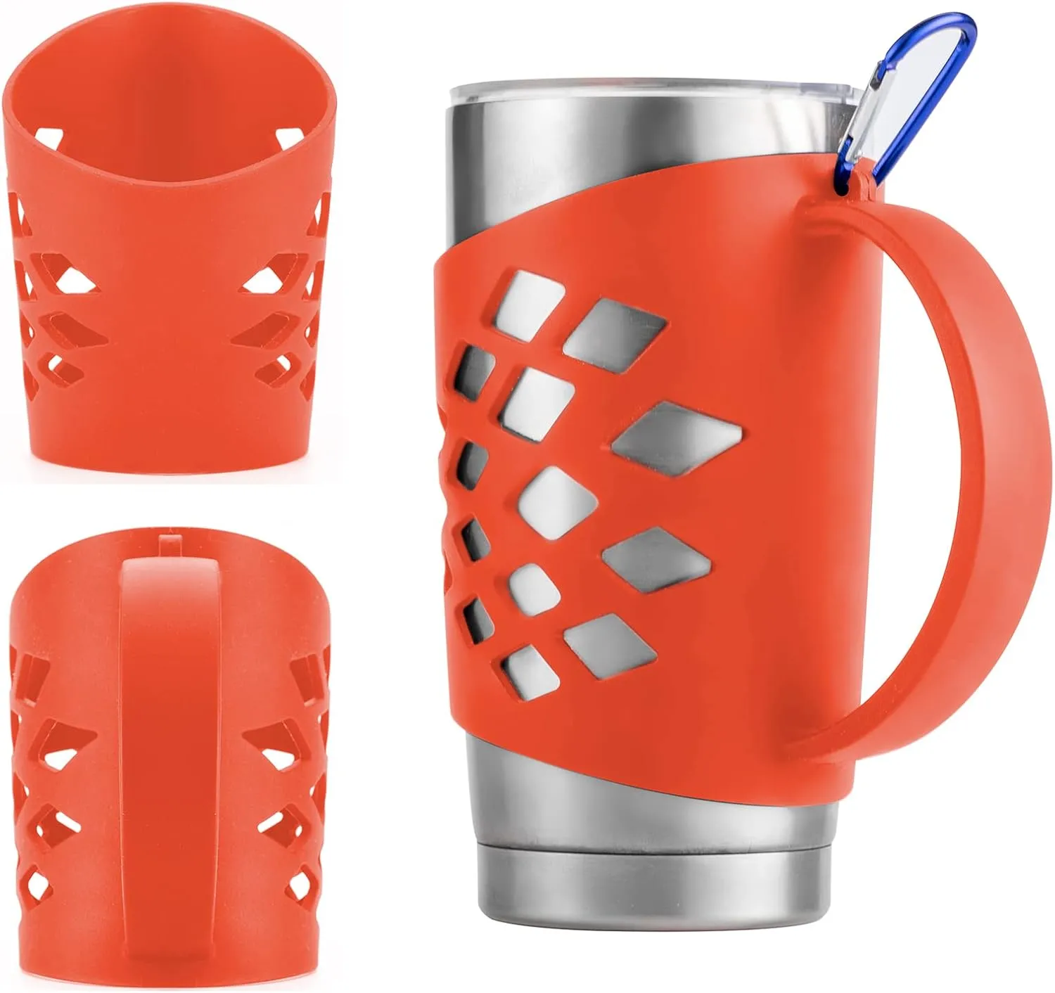 Handler for 20 oz Tumbler, Anti Slip Silicone Tumbler Grip Protective Sleeve Cover With Handle for Yeti Rambler Travel Mug Cup (20oz Red)