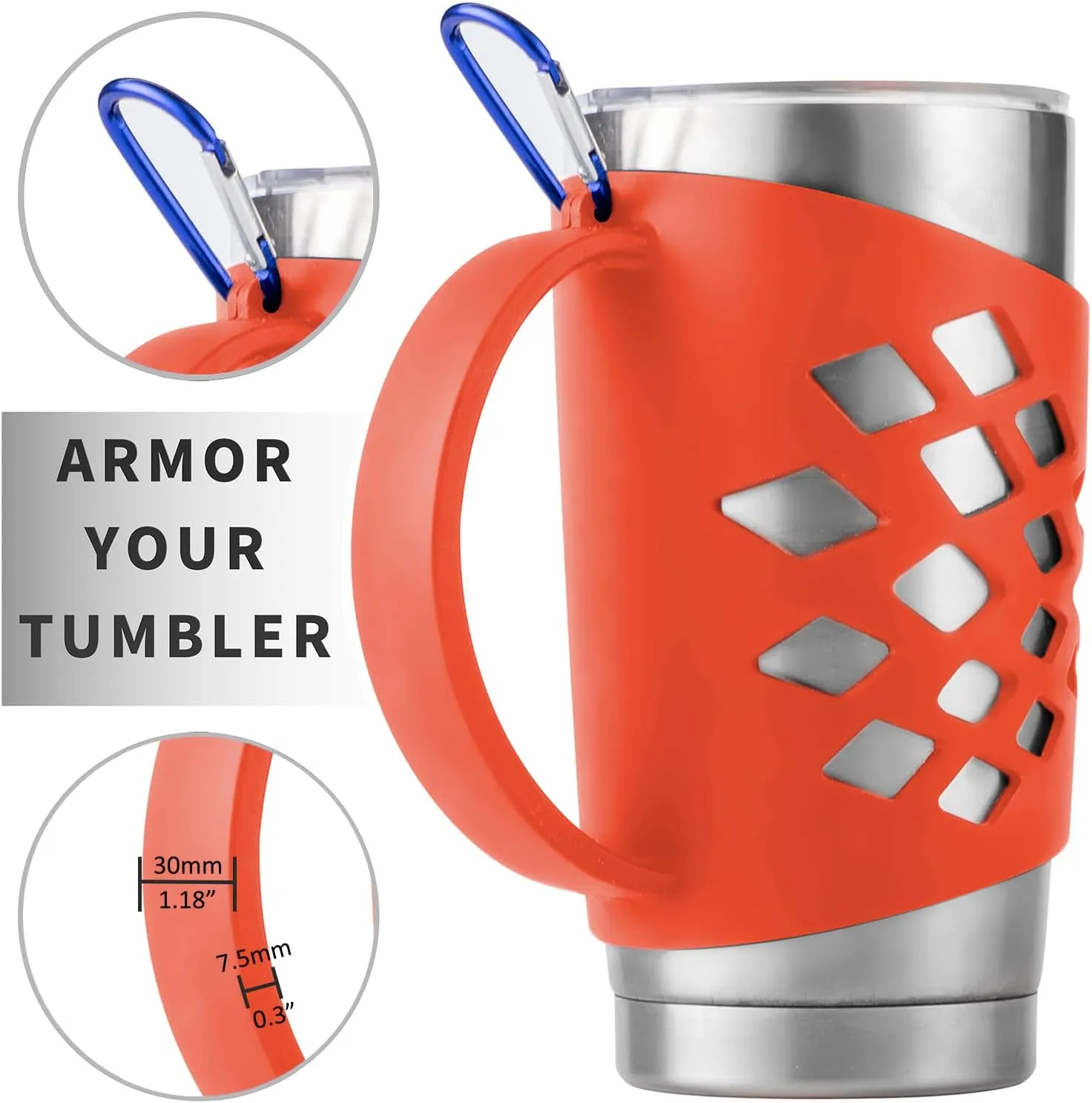 Handler for 20 oz Tumbler, Anti Slip Silicone Tumbler Grip Protective Sleeve Cover With Handle for Yeti Rambler Travel Mug Cup (20oz Red)