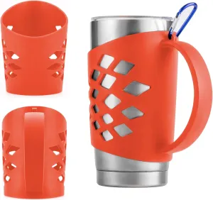 Handler for 20 oz Tumbler, Anti Slip Silicone Tumbler Grip Protective Sleeve Cover With Handle for Yeti Rambler Travel Mug Cup (20oz Red)