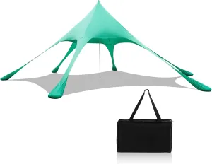 HAPPYGRILL Beach Canopy Sun Shelter with Aluminum Pole, 20 FT x 20 FT, UPF 50  Pop Up Tent with Sandbag, Tent Pegs, Sand Shovel, Carry Bag, Portable Outdoor Sunshade for Camping Sport Events Picnic