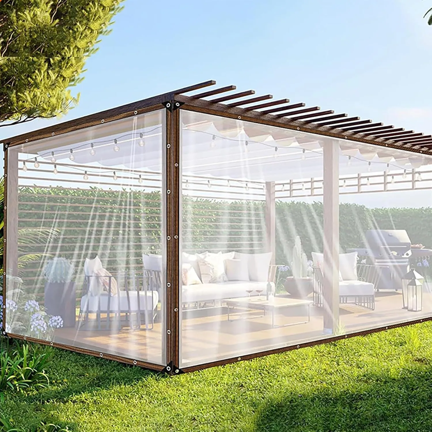 Heavy Duty Clear-Waterproof-Tarps-Outdoor.7 * 10ft 7 * 13ft,7 * 16ft,Tarpaulin Transparent of Patio,Clear Plastic Tarp for Garden Winter(10x10 ft(3x3m))