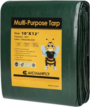 Heavy Duty Double-Sided Waterproof Poly Tarp 10x12 Feet 8mil Thick Polyethylene Tarps, Perfect for Outdoor Use, Plastic Cover & Mat for Tent Camping Storage Boat Bikes Vehicles
