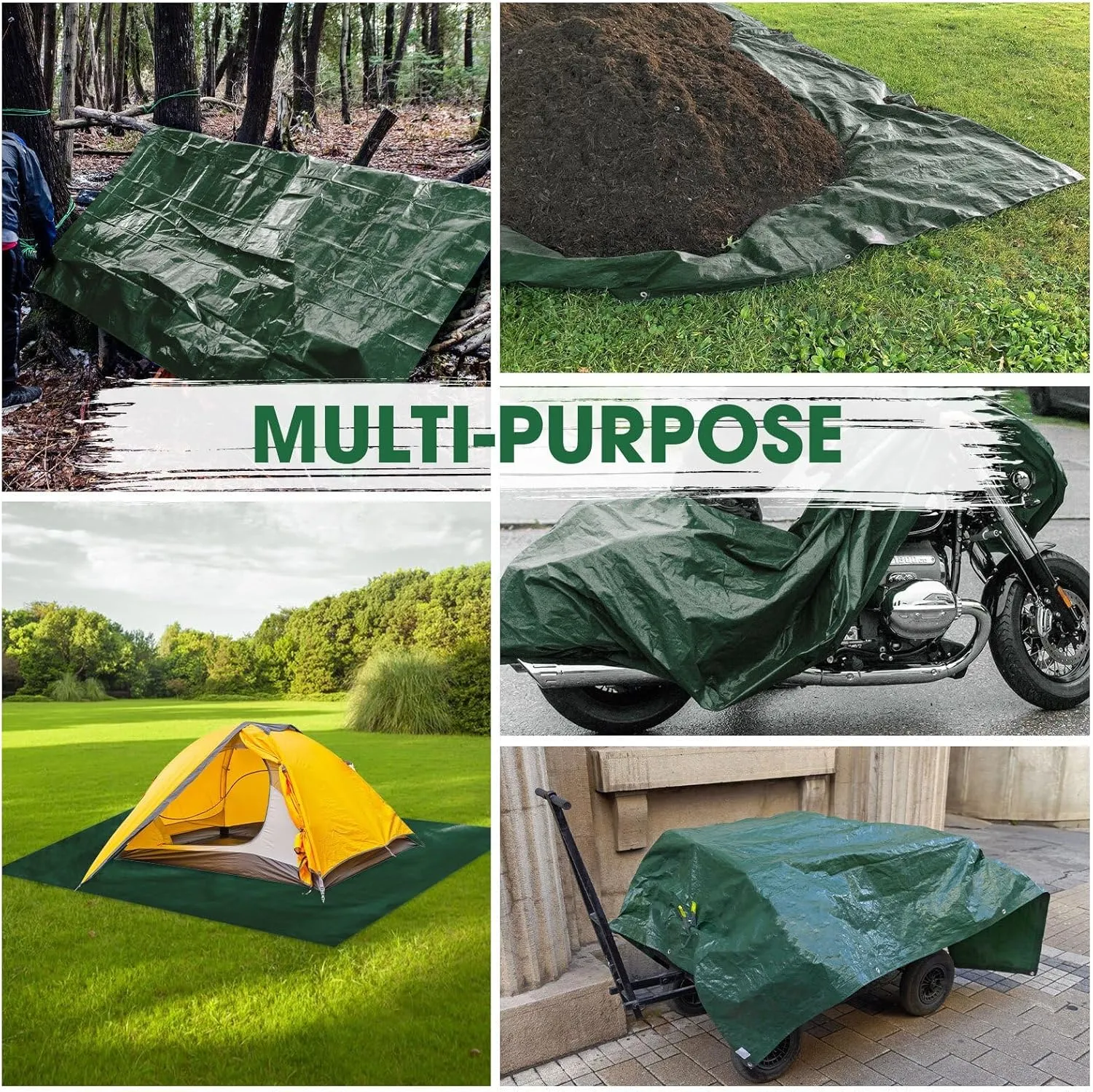 Heavy Duty Double-Sided Waterproof Poly Tarp 10x12 Feet 8mil Thick Polyethylene Tarps, Perfect for Outdoor Use, Plastic Cover & Mat for Tent Camping Storage Boat Bikes Vehicles