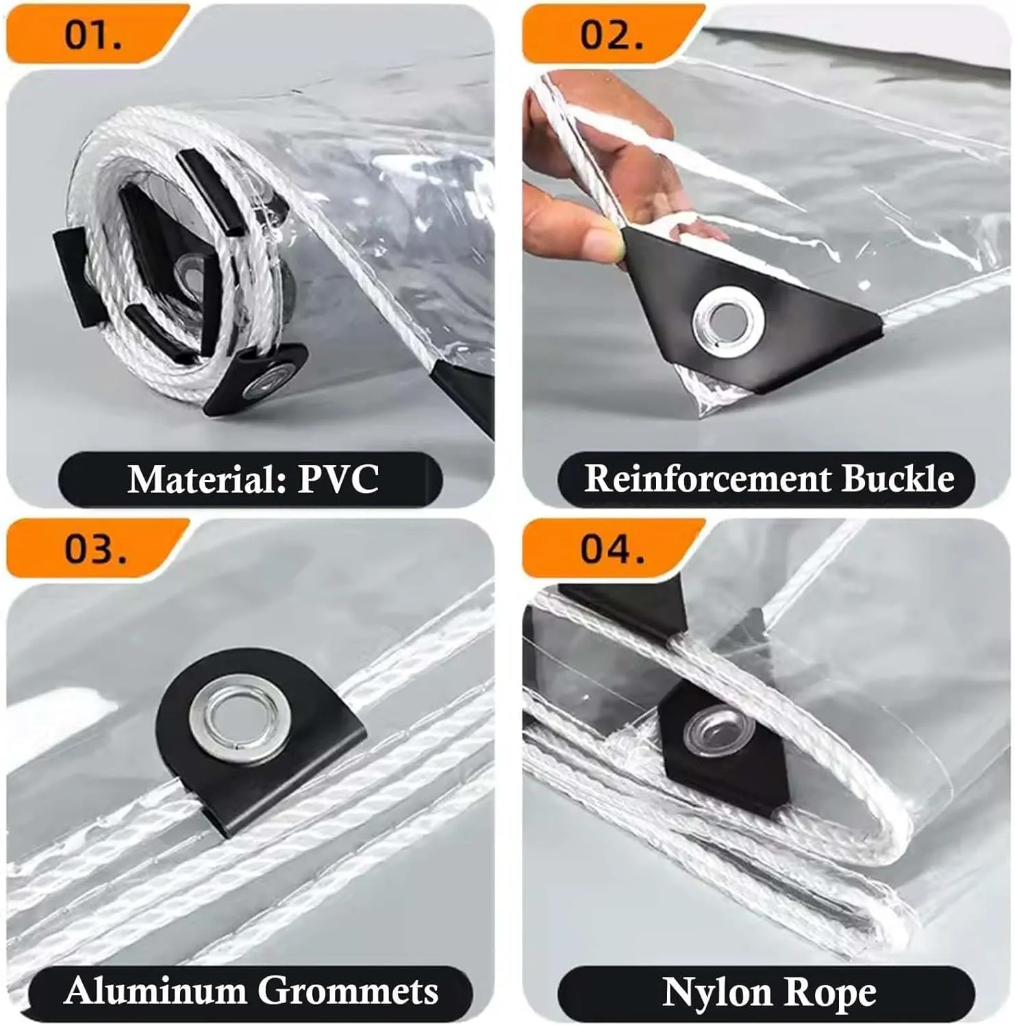 Heavy Duty PVC Transparent Tarps 3.0x6.6ft, Clear Tarpaulin Cover Waterproof, Clear PVC Tarps with Grommets, for Car, Roof, Boat, Camp, Canopy
