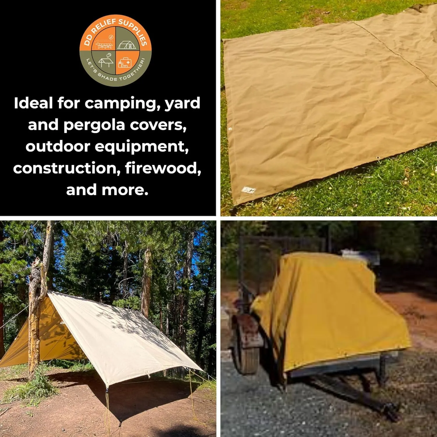 Heavy Duty Waterproof Canvas Tarp – 10x12 ' 24 oz, Tan with Grommets | Durable Multipurpose Cover for Camping, Canopies, Tents, Trailers, Machinery & Equipment