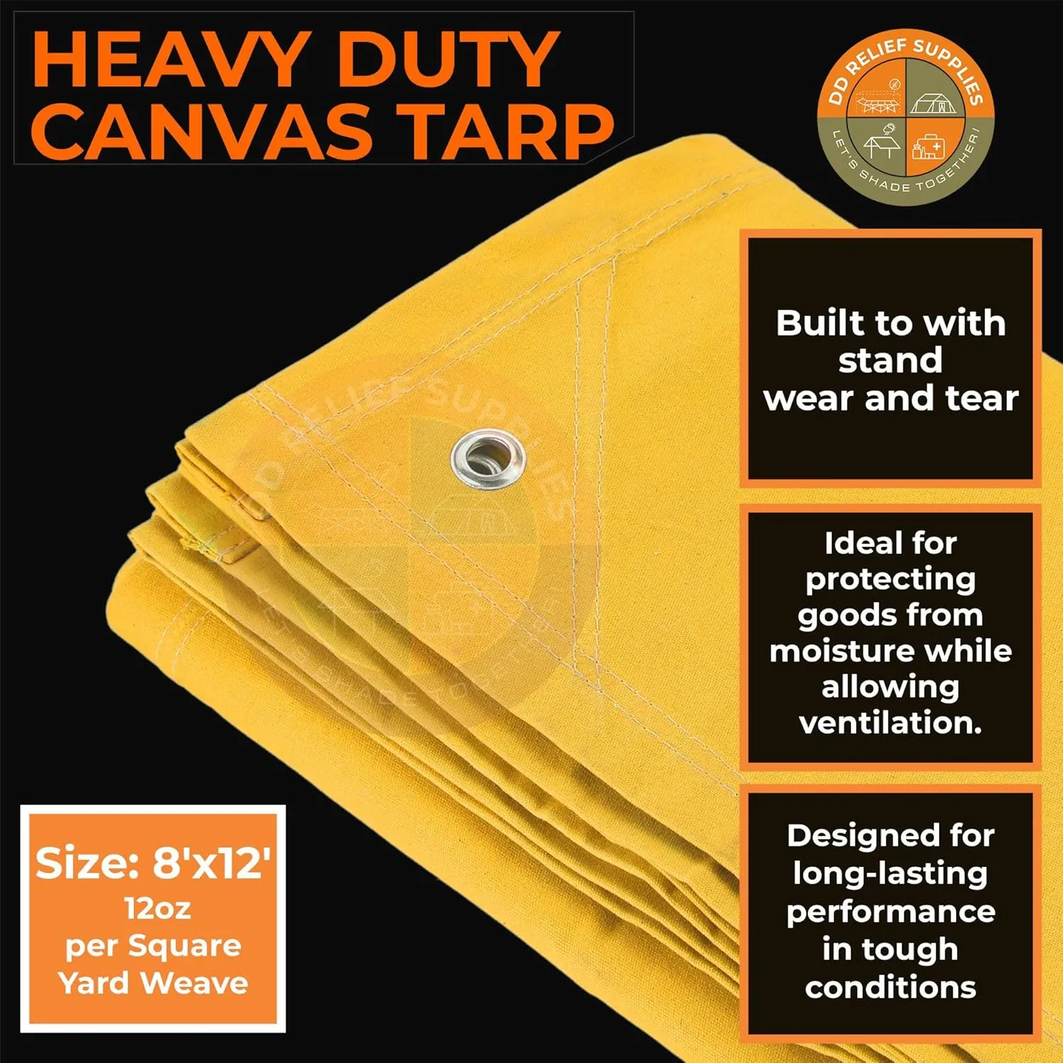 Heavy Duty Waterproof Canvas Tarp – 10x12 ' 24 oz, Tan with Grommets | Durable Multipurpose Cover for Camping, Canopies, Tents, Trailers, Machinery & Equipment