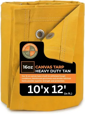 Heavy Duty Waterproof Canvas Tarp – 10x12 ' 24 oz, Tan with Grommets | Durable Multipurpose Cover for Camping, Canopies, Tents, Trailers, Machinery & Equipment