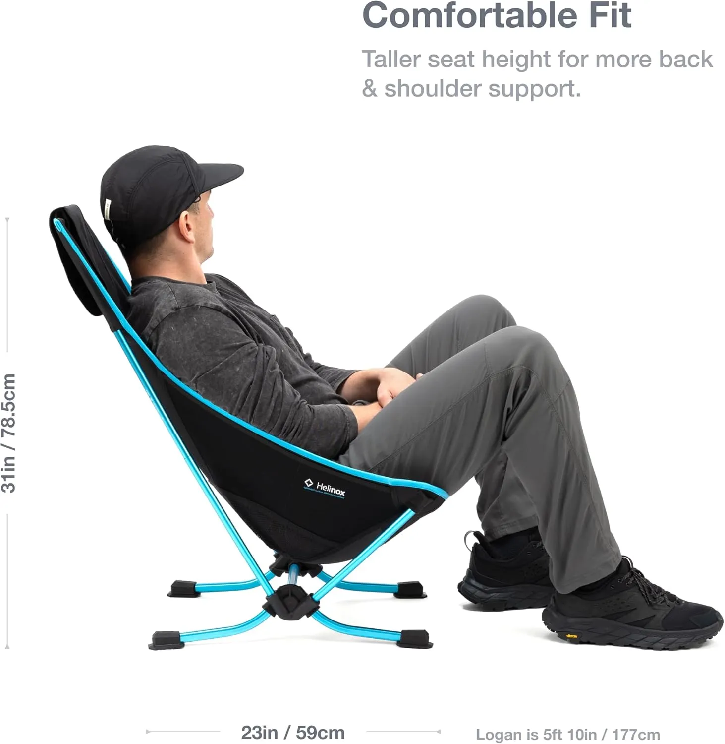 Helinox Beach Chair Lightweight, Lower-Profile, Compact, Collapsible Camping Chair, Black, with Pockets