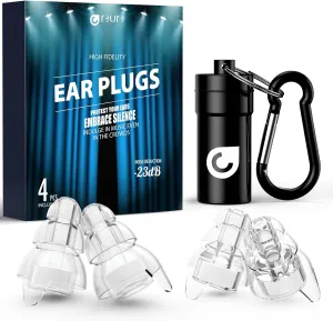 High Fidelity Concert Ear Plugs, Noise Cancelling Silicone Ear Plugs 2 Pairs Great for Concerts Loud Music, Musicians, Motorcycles, Airplanes, Raves, Hearing Protection -23 dB