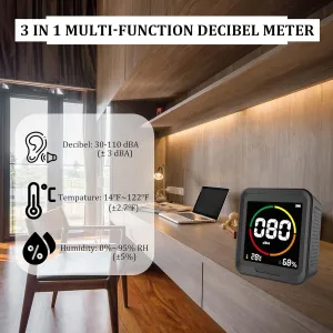 High-Precision Decibel Meter - Continuous Detect Noise, Temperature & Humidity Monitoring, 2700mAh Battery Support 50 Hours Standby Time, Easy to Use, Ideal for Home, Classroom