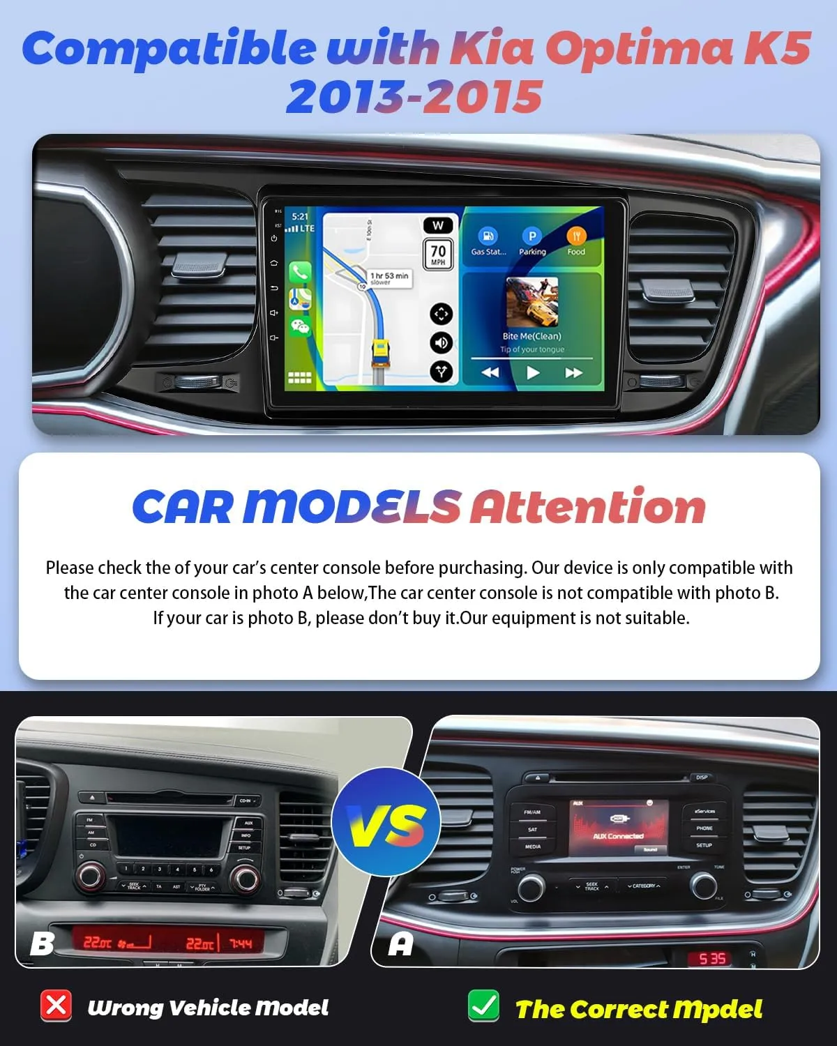 Hikity for Kia Optima K5 2013-2015 Android Car Stereo Radio with Wireless Carplay Android Auto, 2 64G 9 Inch Touchscreen Radio WiFi GPS Navigation Bluetooth FM RDS EQ Mirror Link