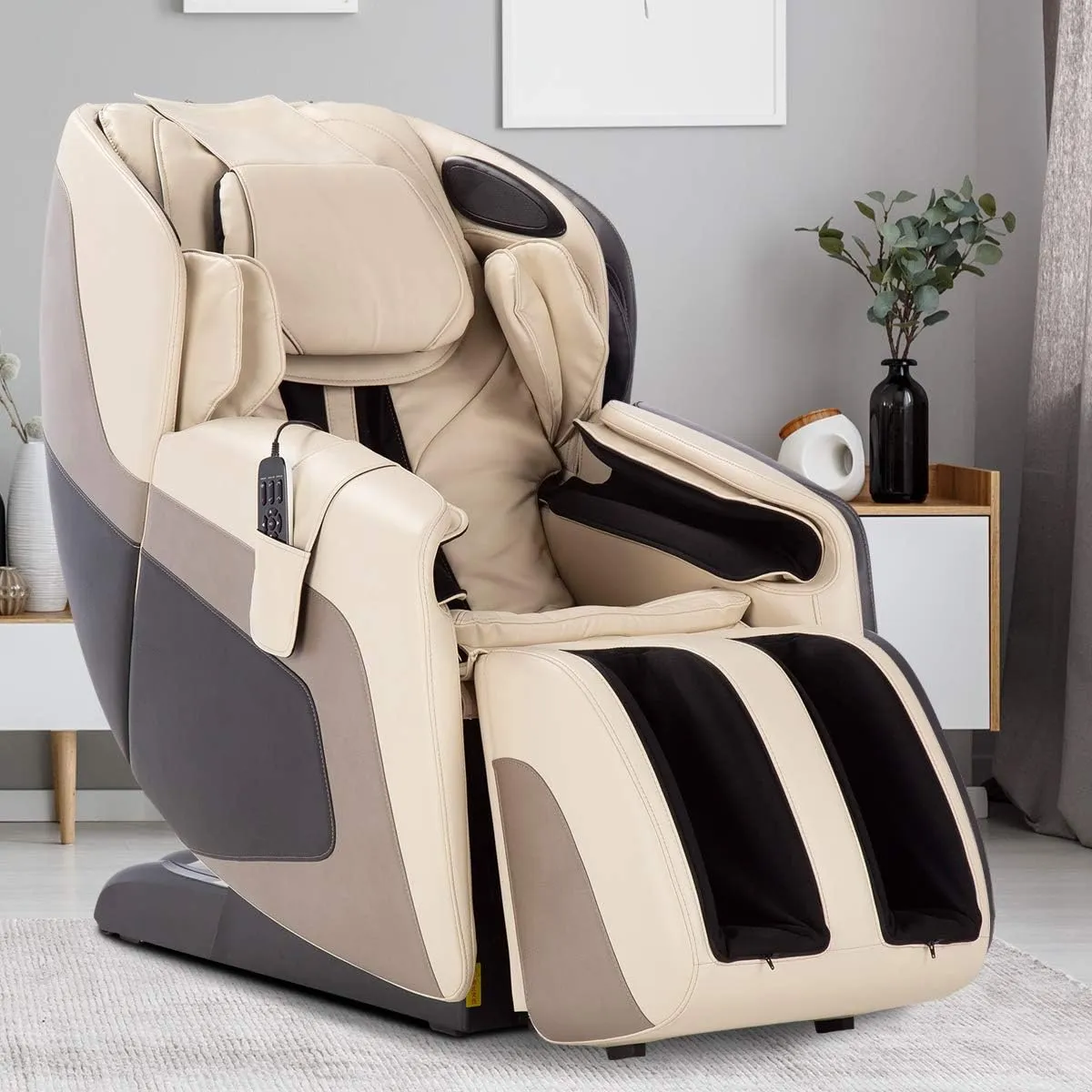 Human Touch SANA Zero Gravity Full-Body Massage Chair, 9 Auto-Programmed S & L Track Massages, Back, Leg, Shoulder, Arm, Wrist, Lumbar Heat w Orbital Calf & Foot Massage, Bluetooth Speakers, Cream