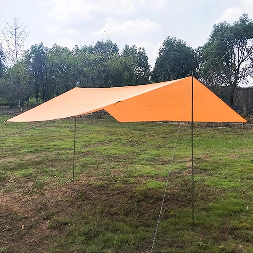 HXBER Camping Awning Canopy Rain Fly Tarp Sunshade Shelter Picnic Blanket for Outdoor Camping Hiking Backpacking Picnic Fishing, Orange