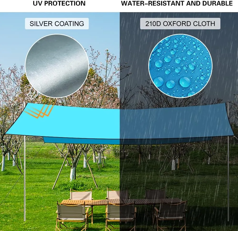 HXBER Camping Awning Canopy Rain Fly Tarp Sunshade Shelter Picnic Blanket for Outdoor Camping Hiking Backpacking Picnic Fishing, Orange