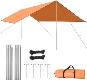 HXBER Camping Awning Canopy Rain Fly Tarp Sunshade Shelter Picnic Blanket for Outdoor Camping Hiking Backpacking Picnic Fishing, Orange