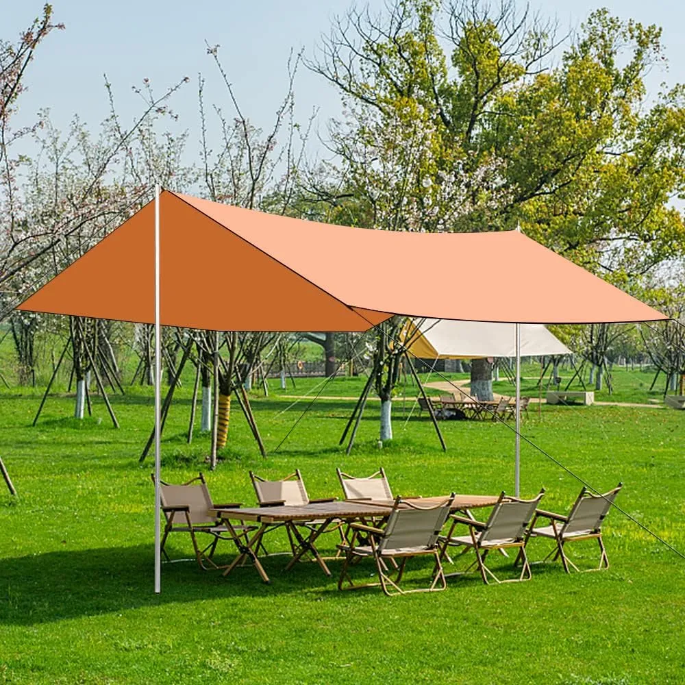 HXBER Camping Awning Canopy Rain Fly Tarp Sunshade Shelter Picnic Blanket for Outdoor Camping Hiking Backpacking Picnic Fishing, Orange