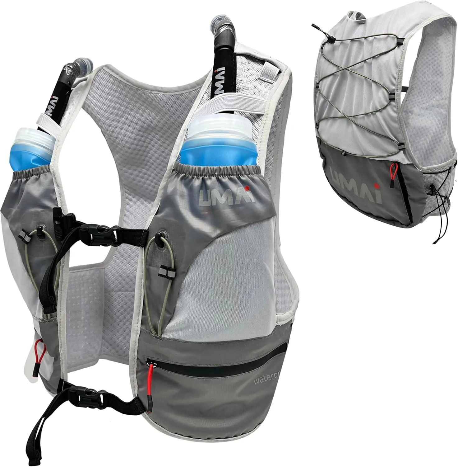 Hydration Running Vest, Hydration Vest with Two Flasks, Grey
