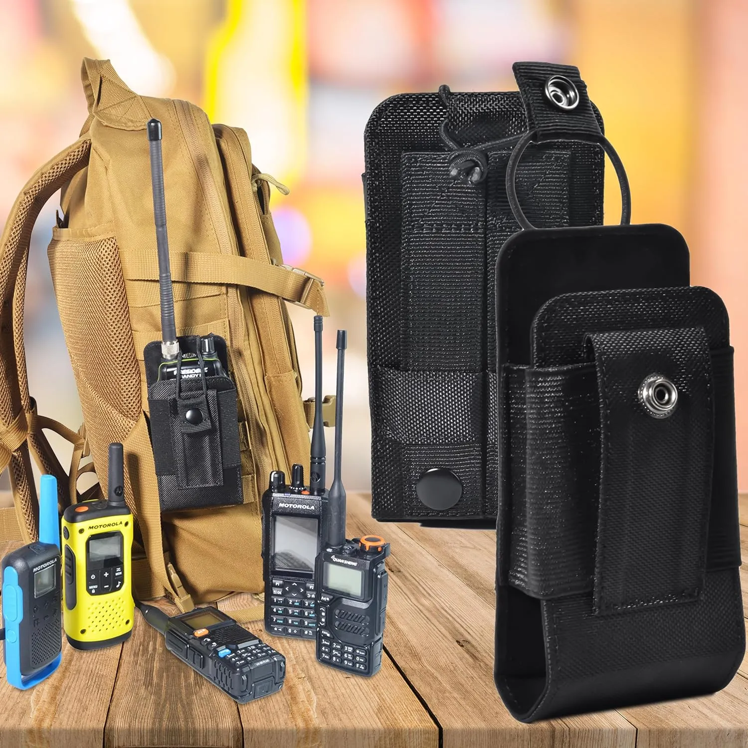 HYS MOLLE Compatible Tactical Radio Holster – Nylon Pouch with Molle Webbing for Baofeng, Motorola & Uniden Radios