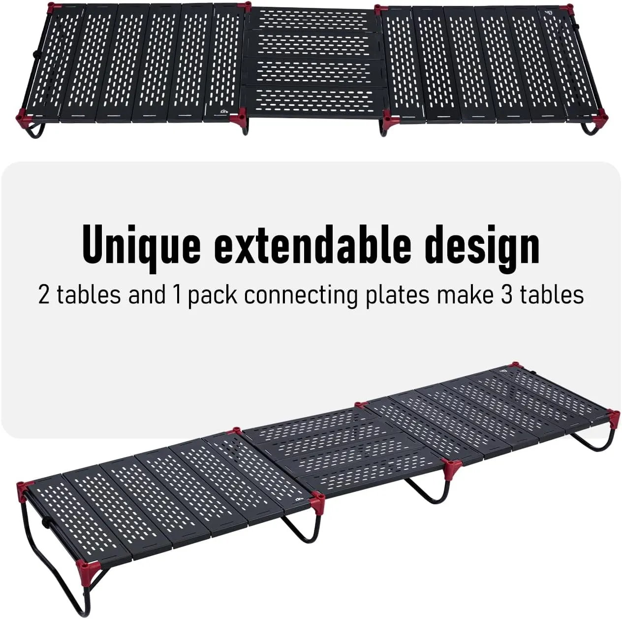 iClimb Extendable Folding Table Large Tabletop Area Ultralight Compact with Hollow Out Tabletop and Carry Bag for Camping Backpacking Beach Concert BBQ Party, Three Size (Black - XL, Low)