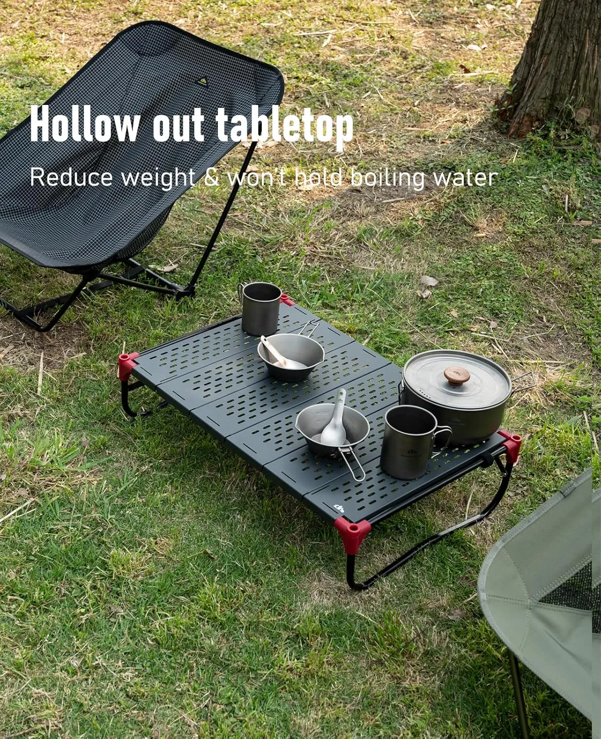 iClimb Extendable Folding Table Large Tabletop Area Ultralight Compact with Hollow Out Tabletop and Carry Bag for Camping Backpacking Beach Concert BBQ Party, Three Size (Black - XL, Low)