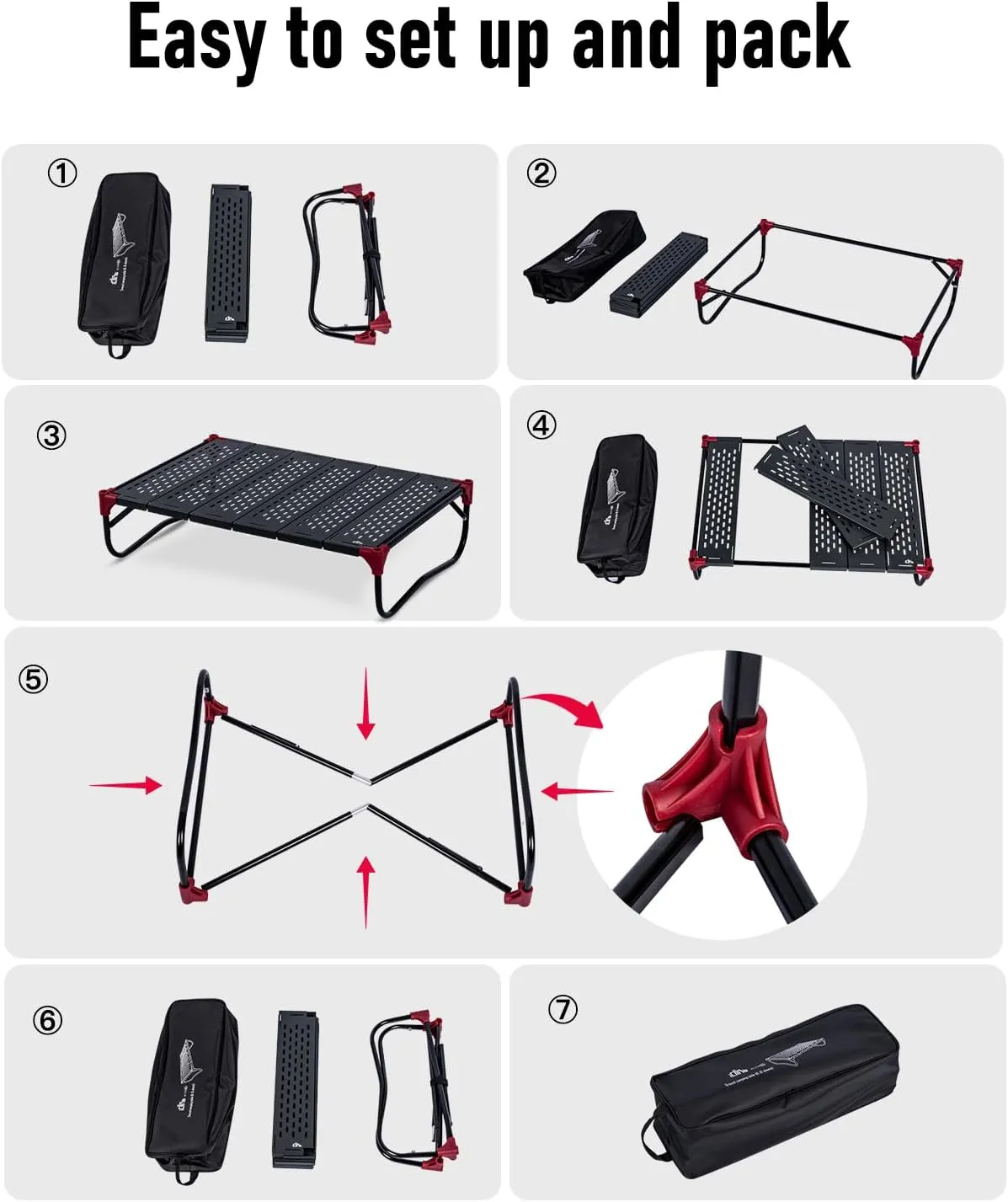 iClimb Extendable Folding Table Large Tabletop Area Ultralight Compact with Hollow Out Tabletop and Carry Bag for Camping Backpacking Beach Concert BBQ Party, Three Size (Black - XL, Low)
